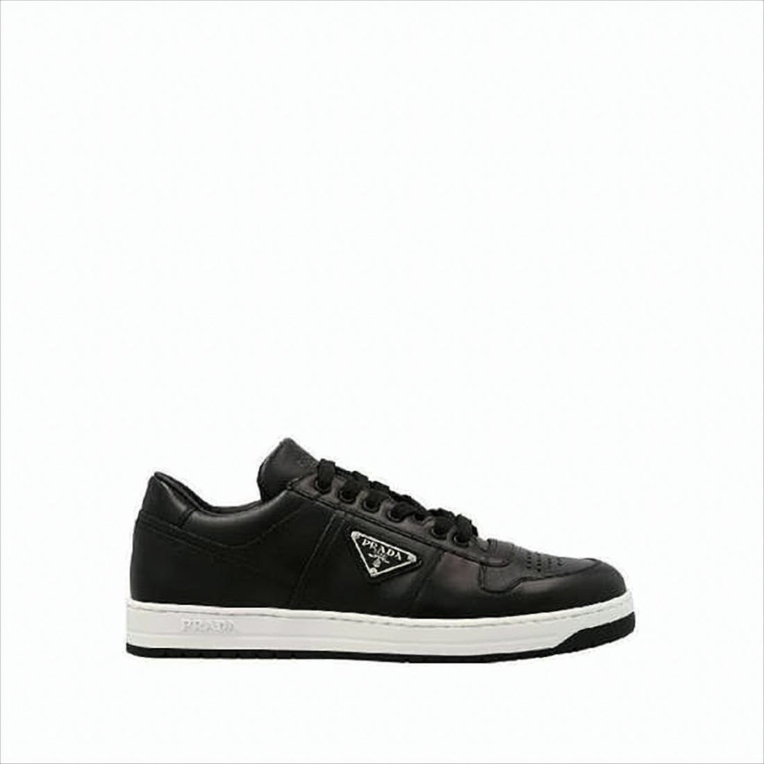 Prada Low-Top Leather Sneakers With Perforated Detailing And Logo Plaque