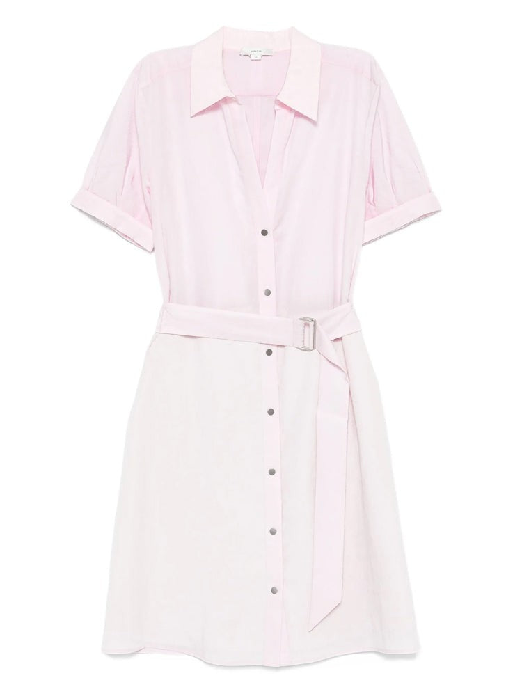 Vince Belted Pink Midi Dress With Cuffed Sleeves And Classic Collar