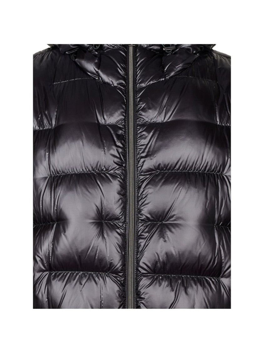 Herno Black Quilted Hooded Glossy Puffer Jacket