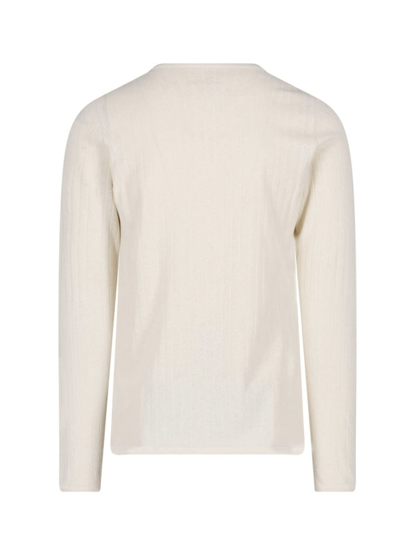 Paul Smith White Linen-Blend Long Sleeve Ribbed Knit Top