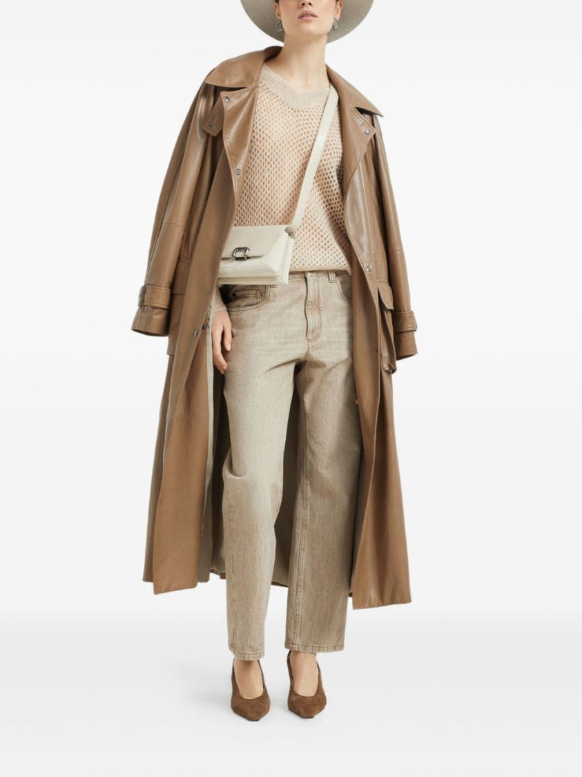 Brunello Cucinelli Deep V-Neck Open Knit Sweater