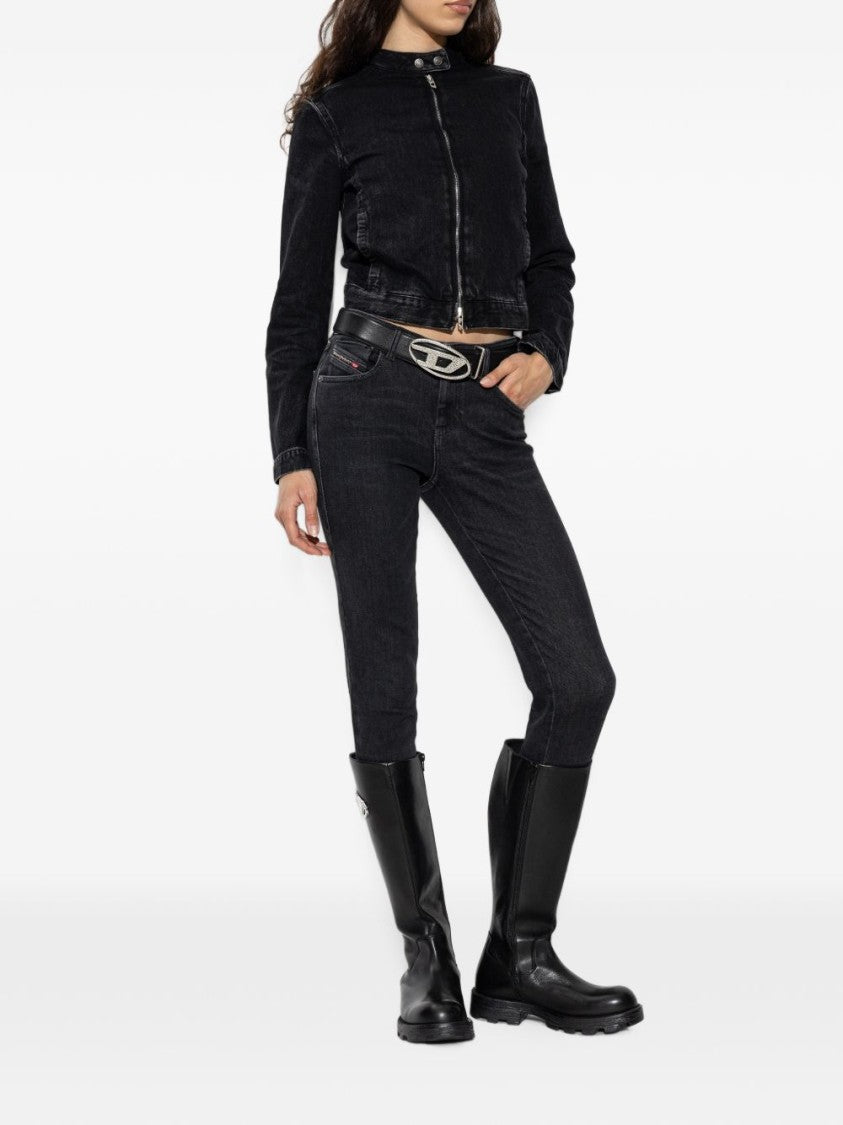Diesel Knee-High Black Leather Boots With Metallic Accent