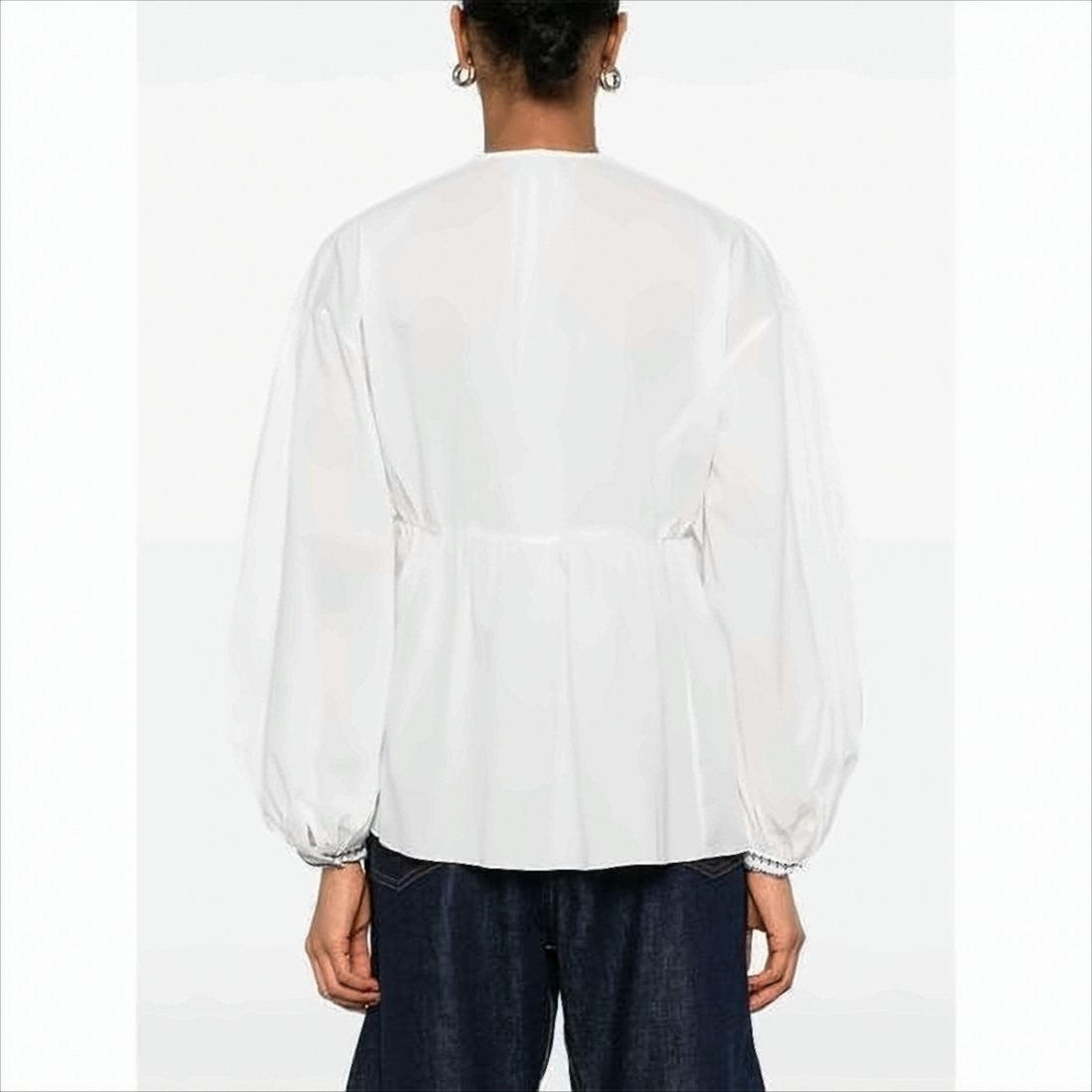 A.P.C. Flowing White Blouse With Blue Embroidery