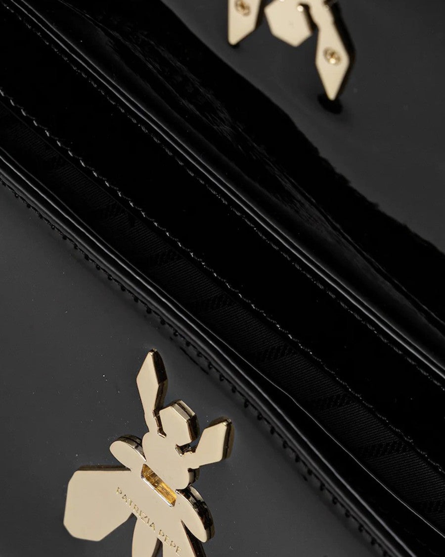 Patrizia Pepe Essential Fly Glossy Black Shoulder Bag