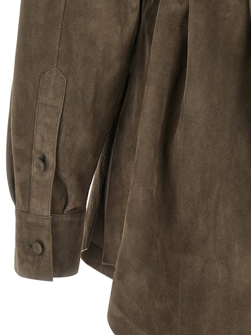 Fendi Suede Shirt With Tone-On-Tone Embroidered Logo