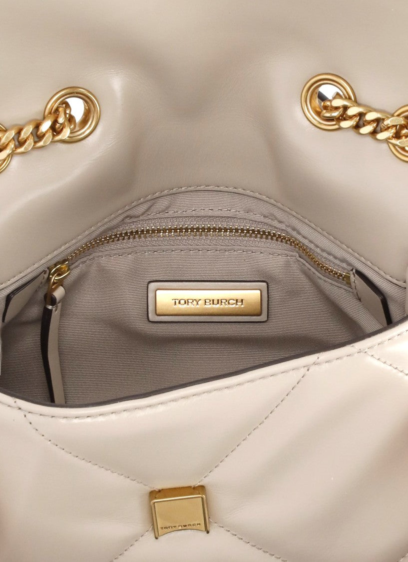Tory Burch Beige Matelassé Leather Shoulder Bag With Diamond Pattern