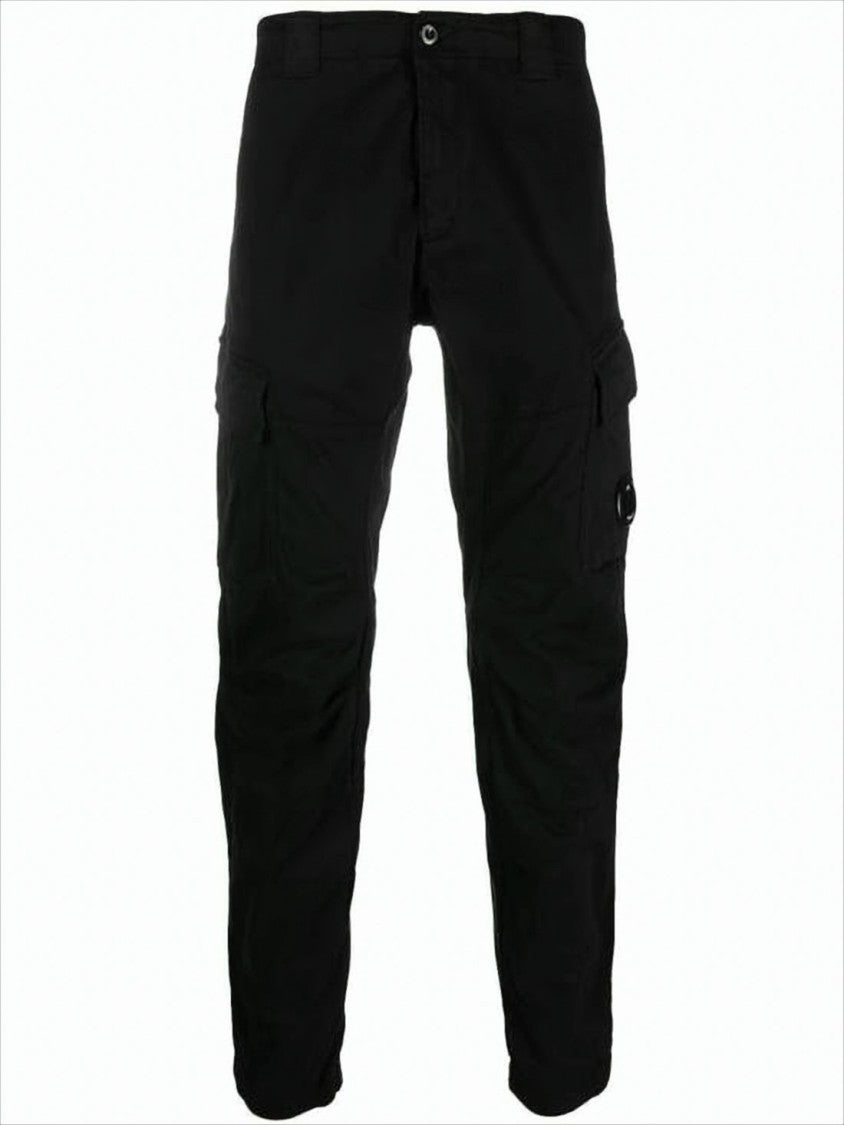 C.P. Company Streamlined Black Cargo Pants With Functional Pockets And Logo Detail