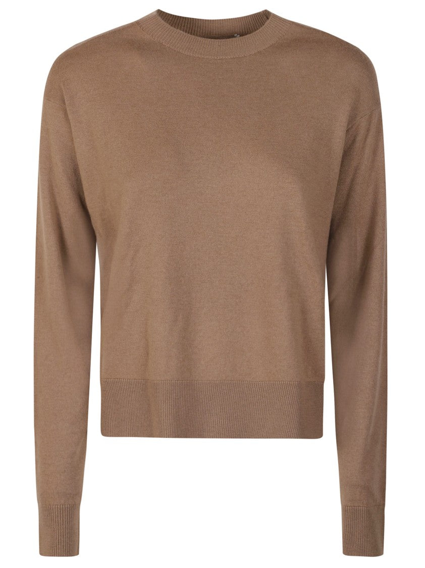 Max Mara Cropped Brown Sweater With Crew Neckline