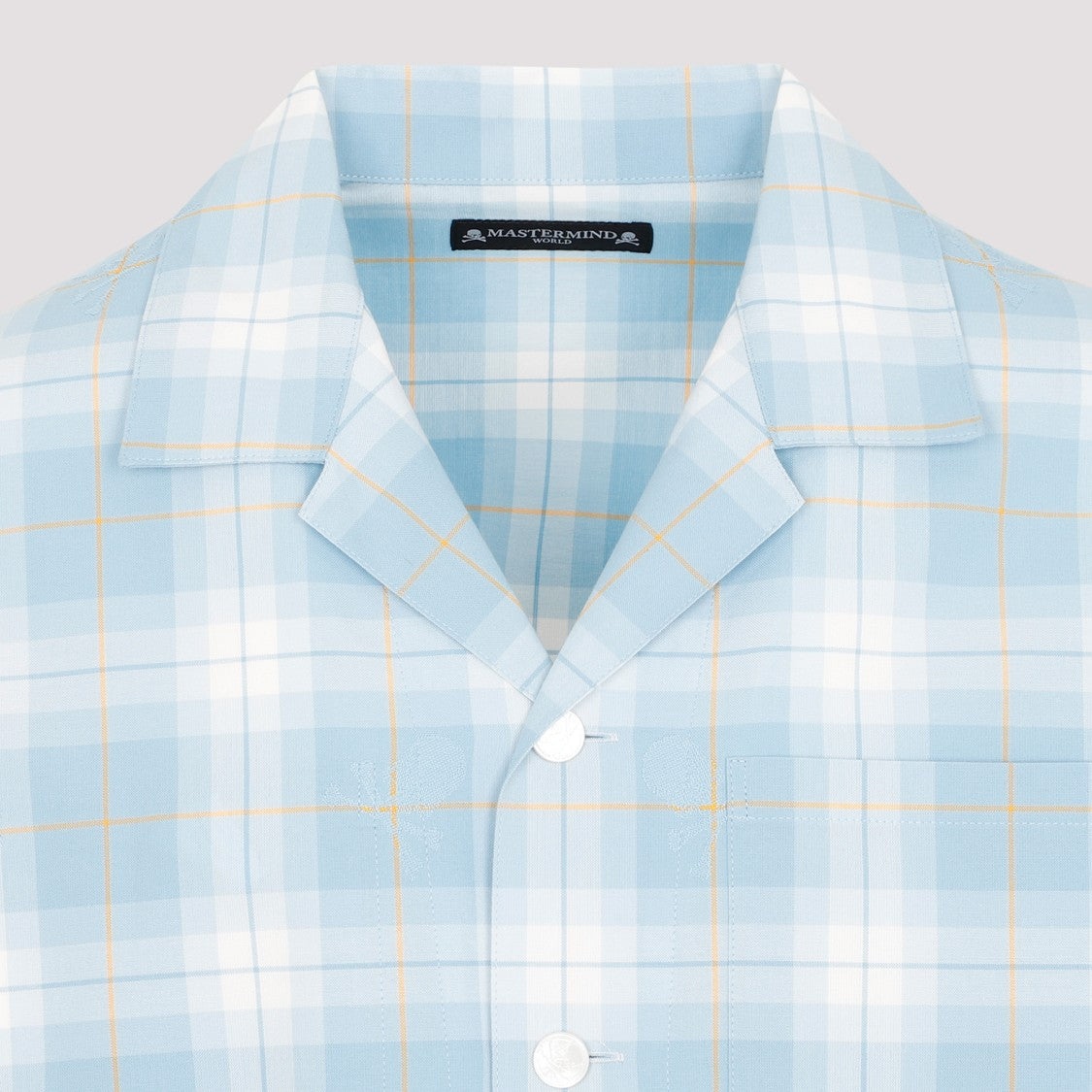 Mastermind Blue Cotton Open Collar Plaid Shirt
