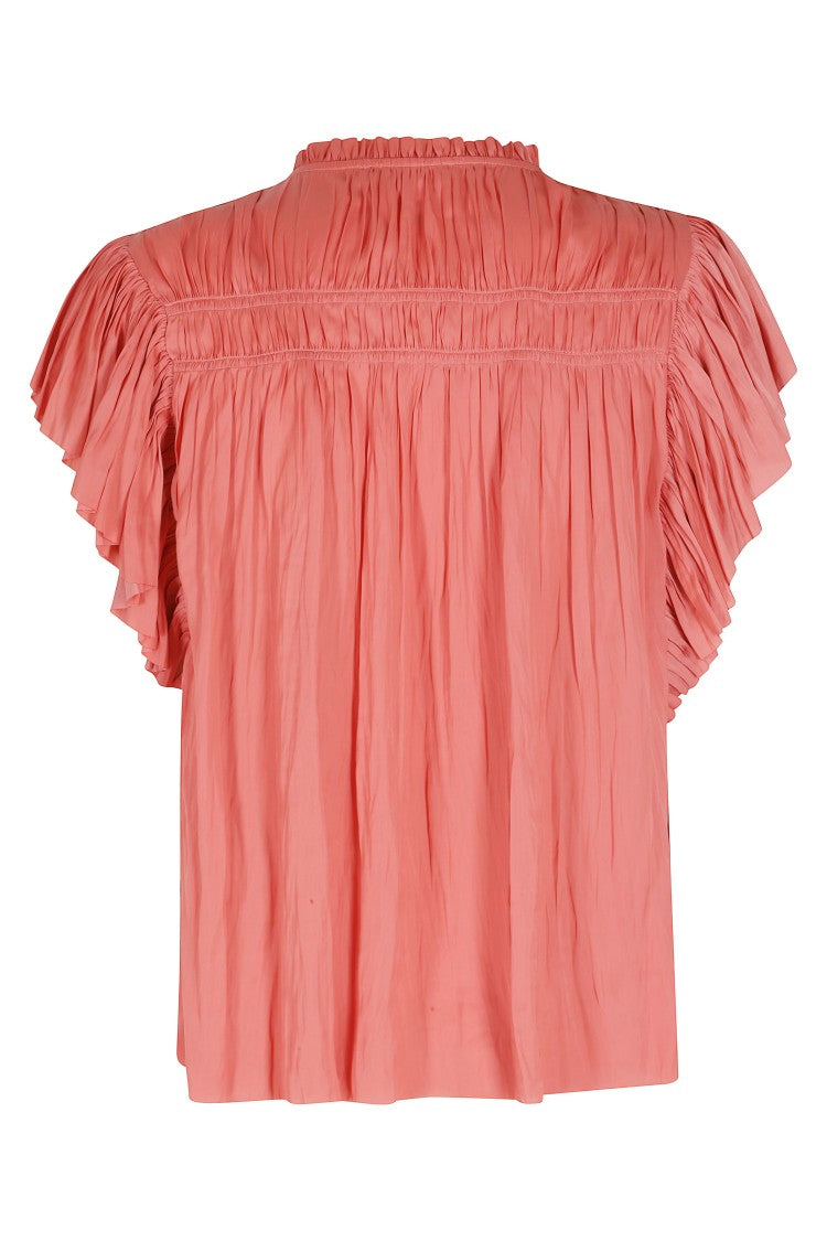 Ulla Johnson Coral Agosta Flutter Sleeve Drawstring Polyester Blouse