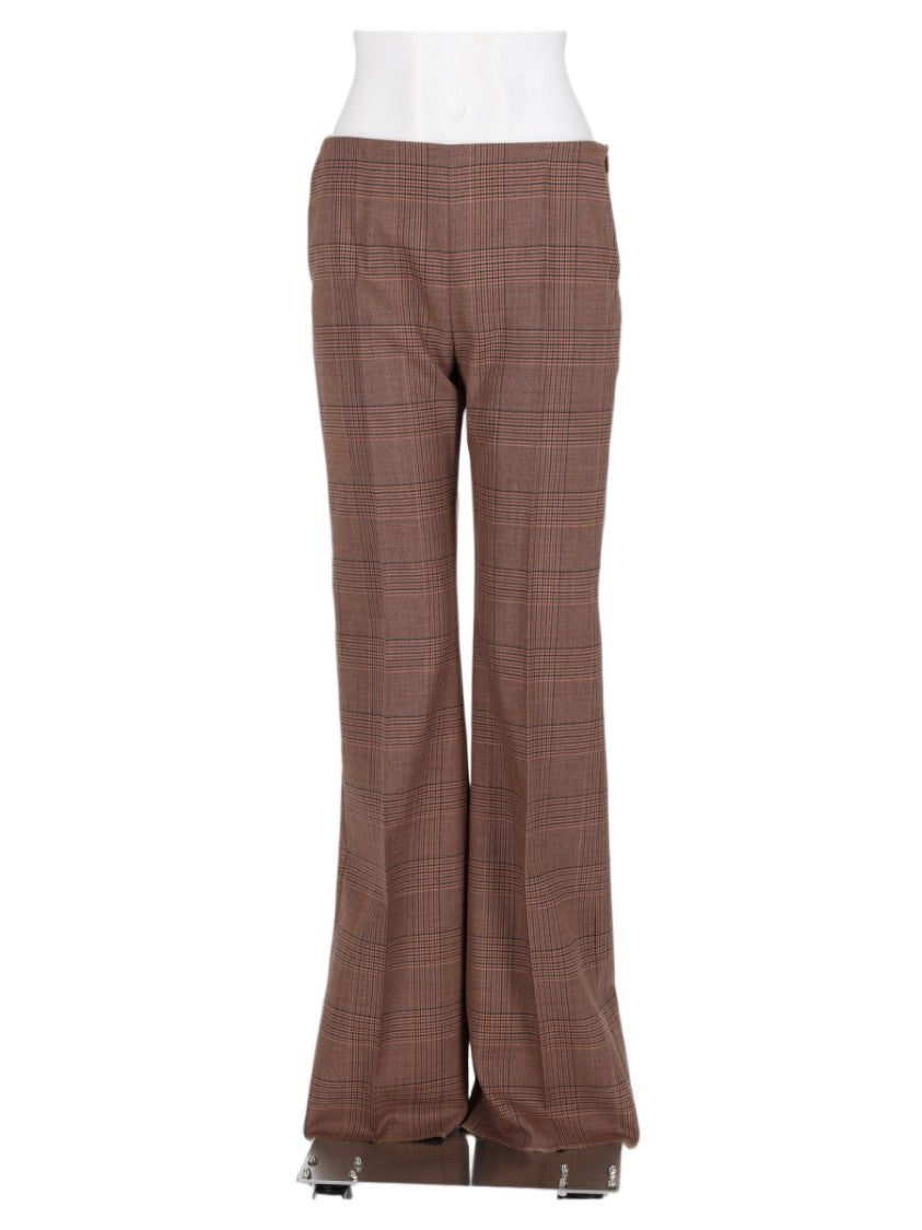 Max Mara Brown Plaid Straight-Leg Virgin Wool Pants