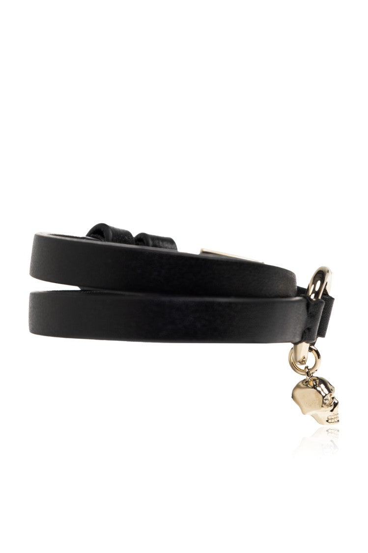Alexander Mcqueen Skull Ring Double Wrap Leather Belt