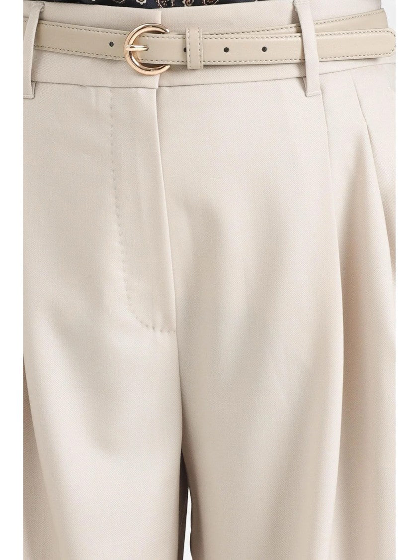 Max Mara Beige Wide-Leg Trousers With Pleated Front And Matching Belt