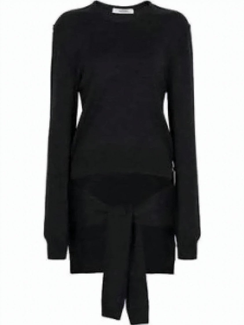 Lemaire Fitted Black Sweater With Front Tie Detail