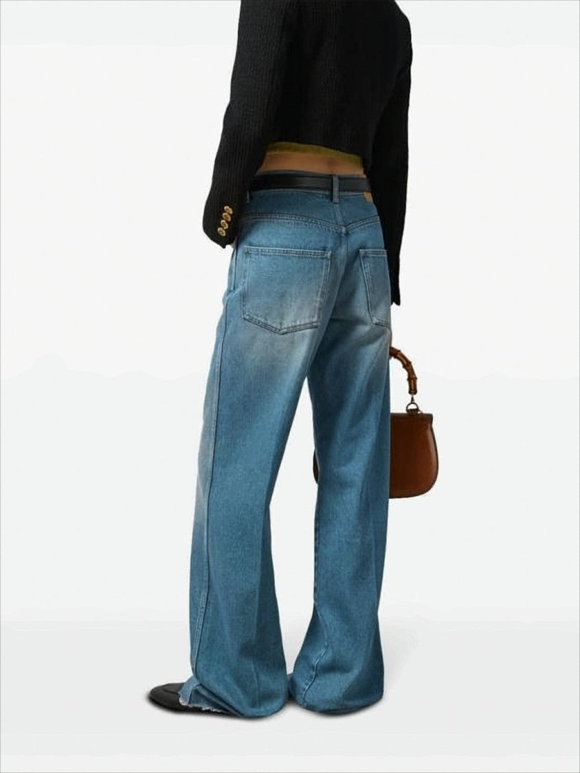 Gucci Vintage-Inspired Light Blue Wide-Leg Denim Pants