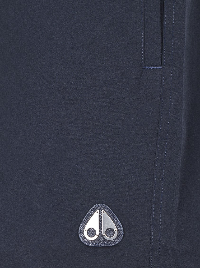 Moose Knuckles Dark Blue Swim Shorts With Logo Patch