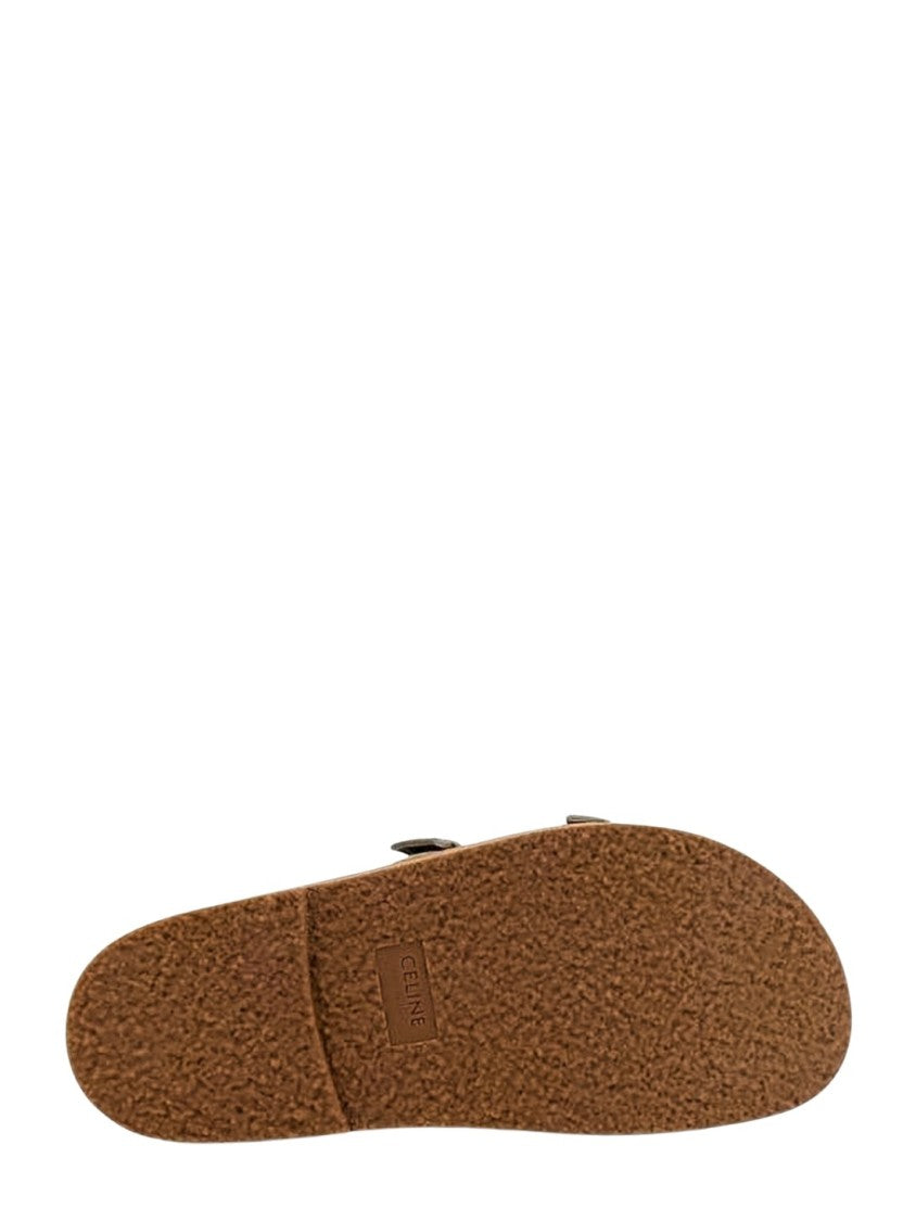 Celine Olive Suede Sandals With Gold-Tone Hardware