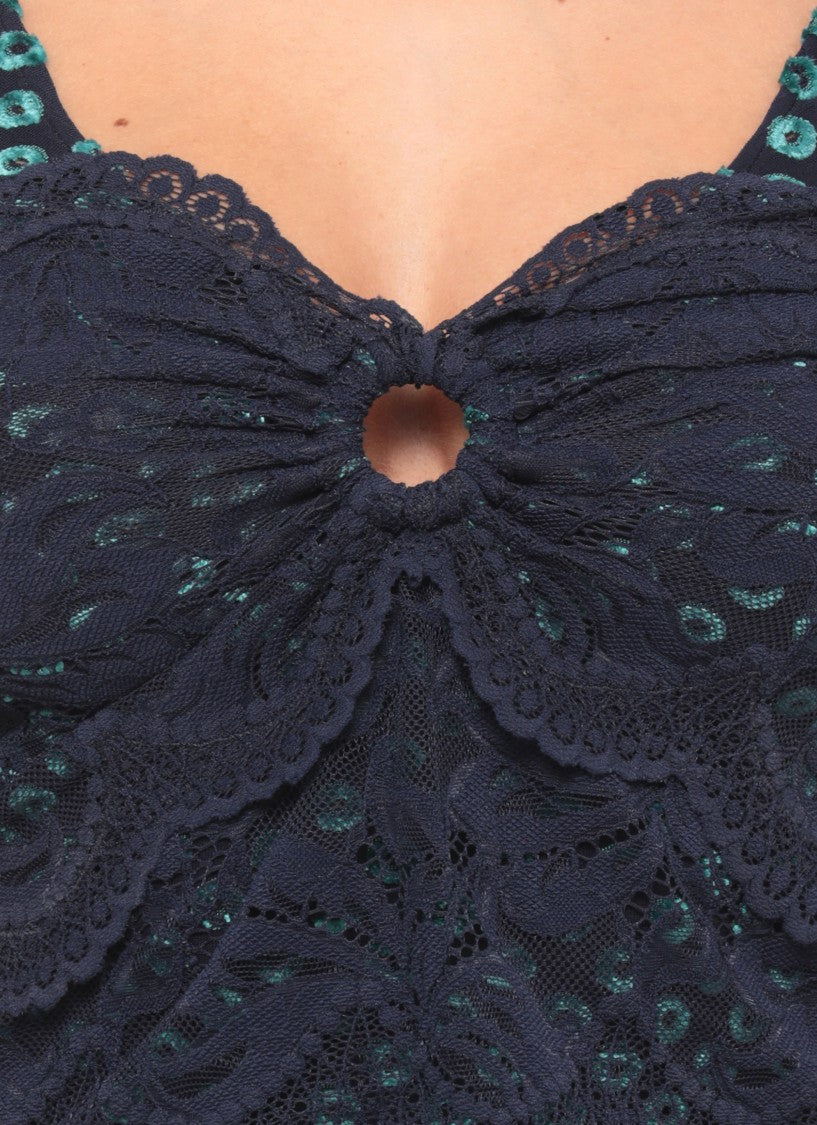 Rabanne Emerald Green Double-Layer Lace Top