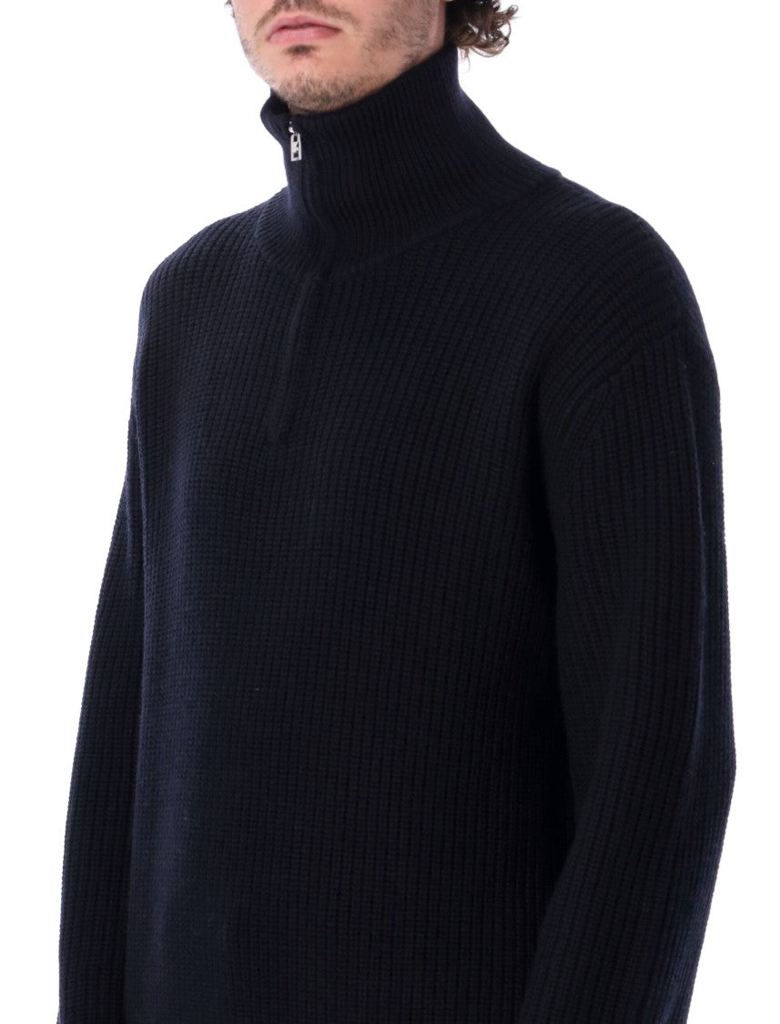 A.P.C. Ribbed Wool Dropped Shoulder Half-Zip Sweater