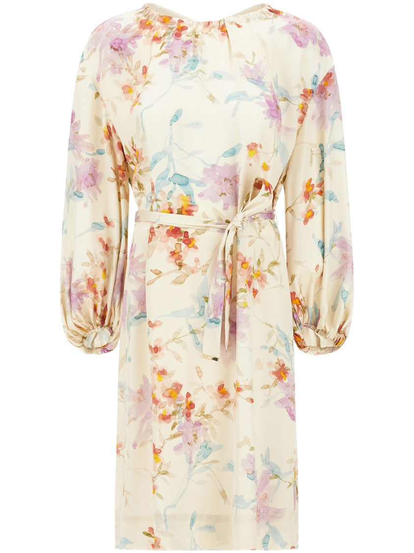 Herno Floral Print Dress With Puff Sleeves