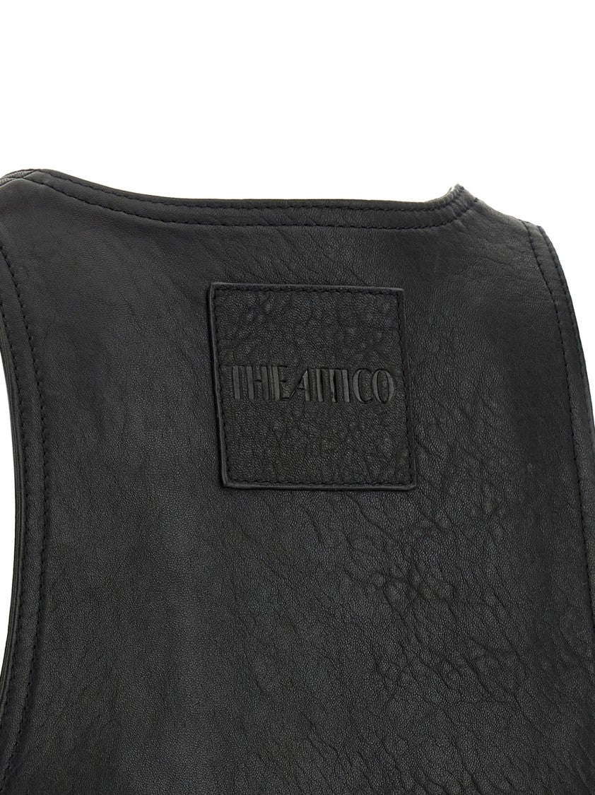 The Attico Hammered Leather Blouson Vest With Ribbed Knit Hem