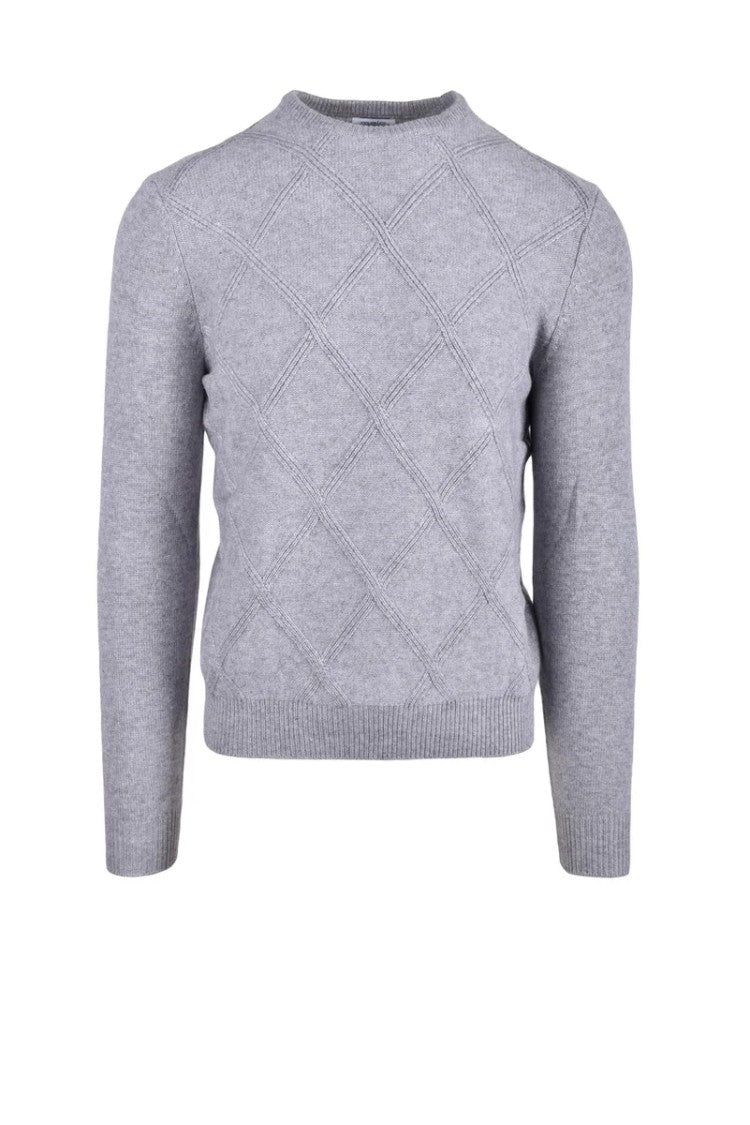 Malo Optimum Light Grey Diamond Pattern Knit Sweater