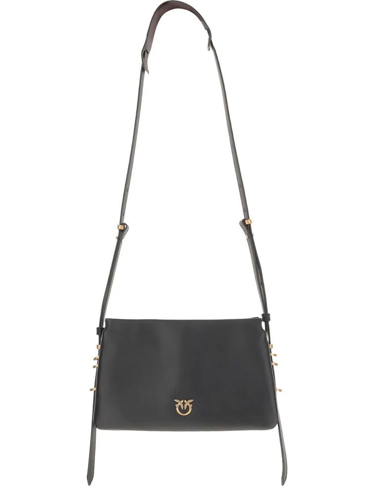Pinko Rectangular Crossbody Bag In Smooth Black Leather With Gold-Tone Hardware