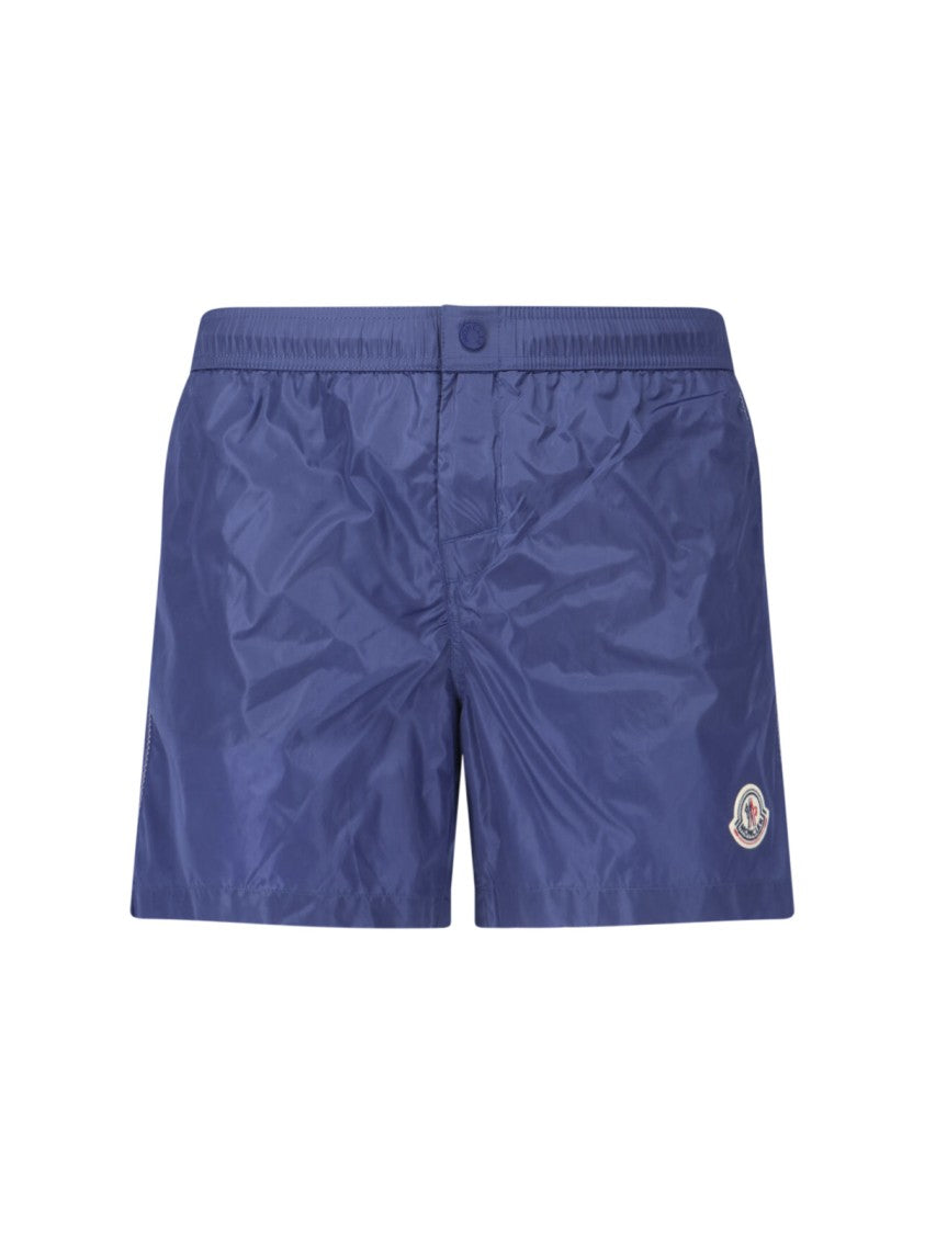 Moncler Blue Mid-Rise Straight Leg Swim Shorts