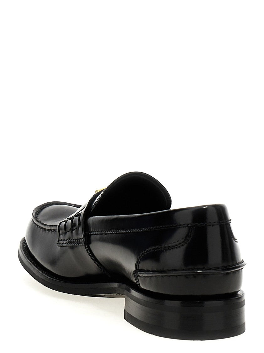 Prada Brushed Leather Loafers With Triangular Enameled Logo