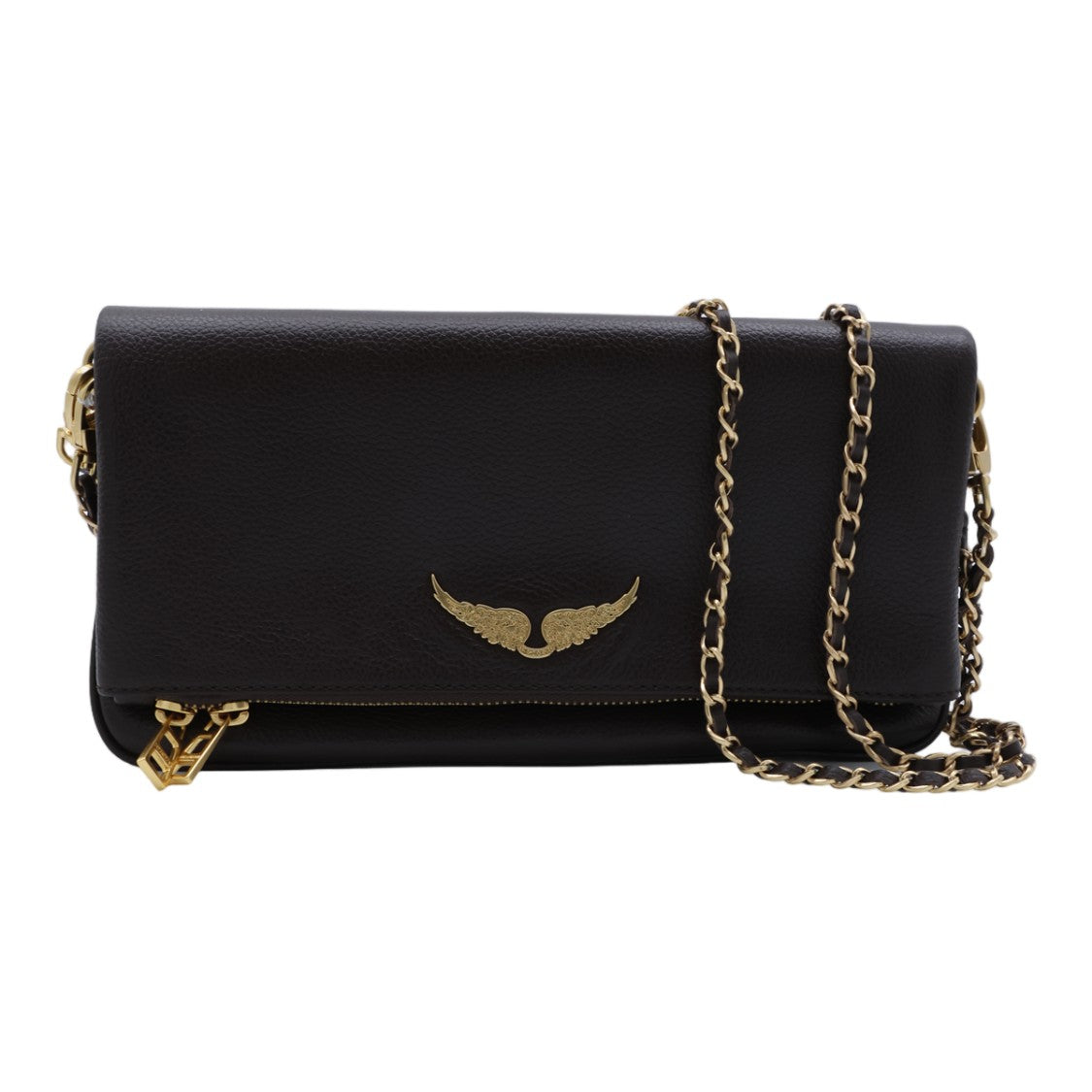 Zadig & Voltaire Pebbled Texture Bag With Gold Wing Emblem