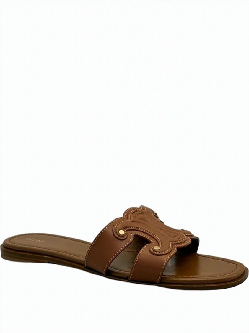 Celine Cut-Out Brown Calfskin Marina Mules