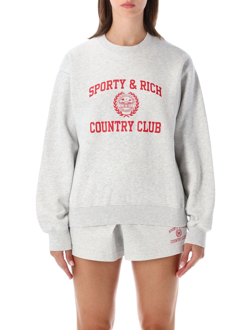 Sporty And Rich Varisity Light Grey Red Emblem Sweatshirt