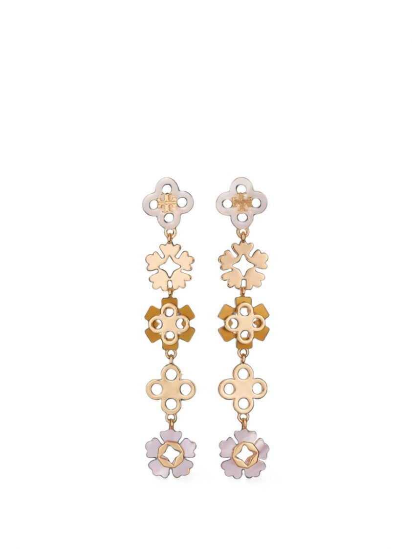 Tory Burch Metallic Alternating Tones Floral Cascade Earrings