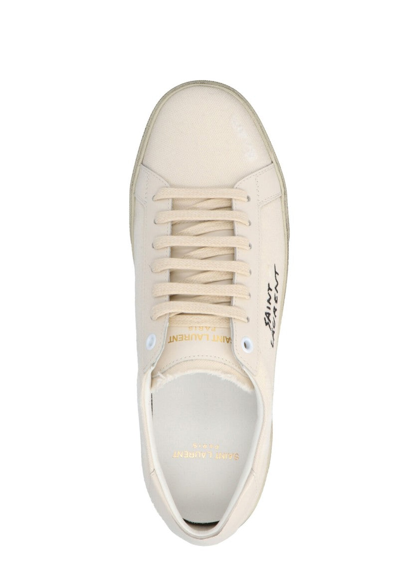 Saint Laurent Worn-Look Fabric And Leather Low-Top Sneakers