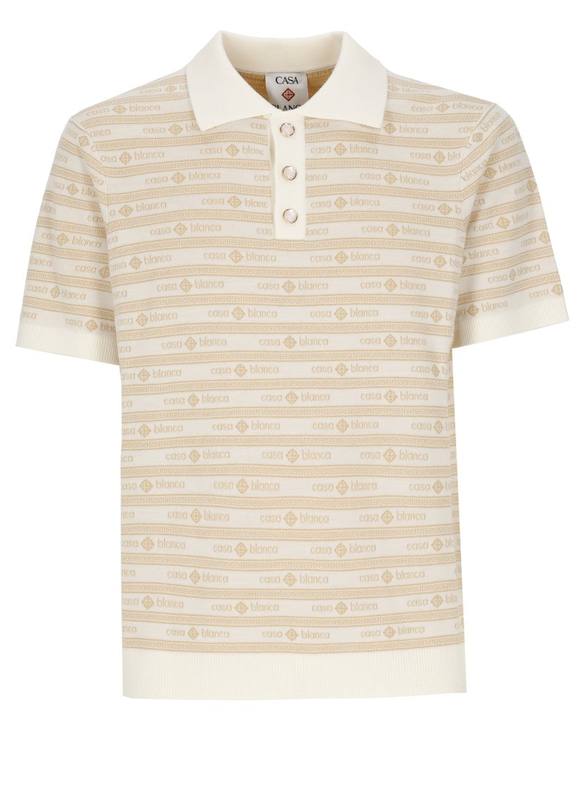 Casablanca Beige Merino Logo Pattern Polo Shirt