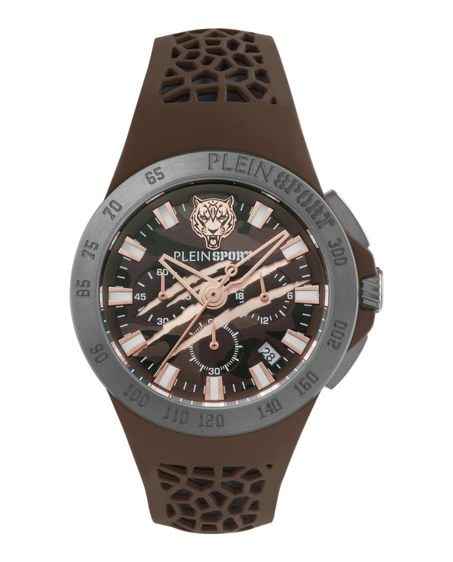 Plein Sport Chronograph Gunmetal Watch With Camo Guilloche Dial