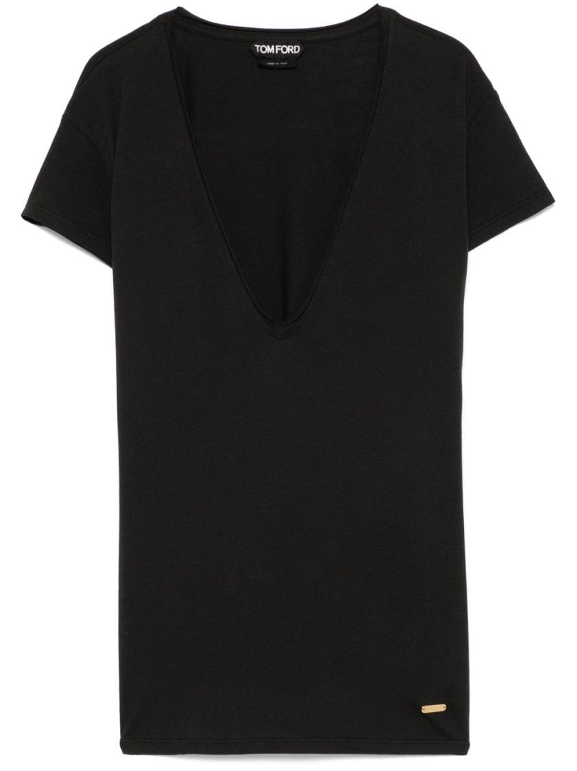 Tom Ford Deep V-Neck Black T-Shirt With Fitted Silhouette