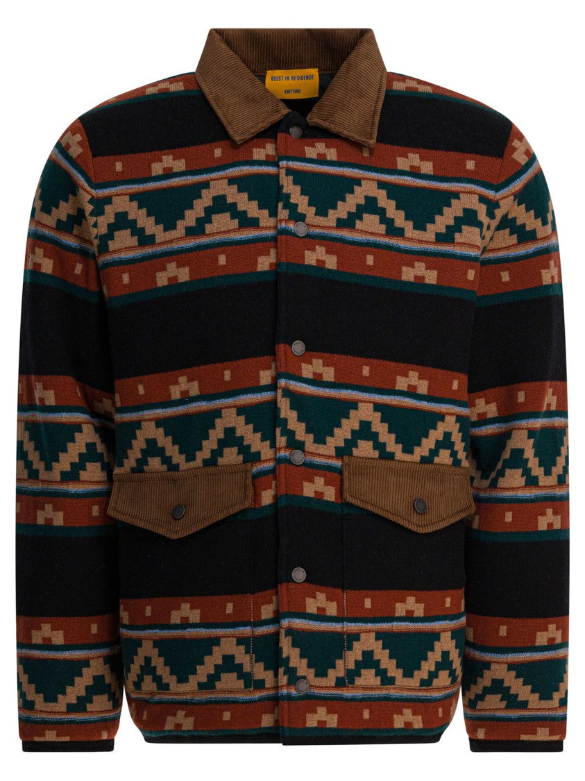 Guest In Residence Patterned Casual Jacket With Corduroy Collar