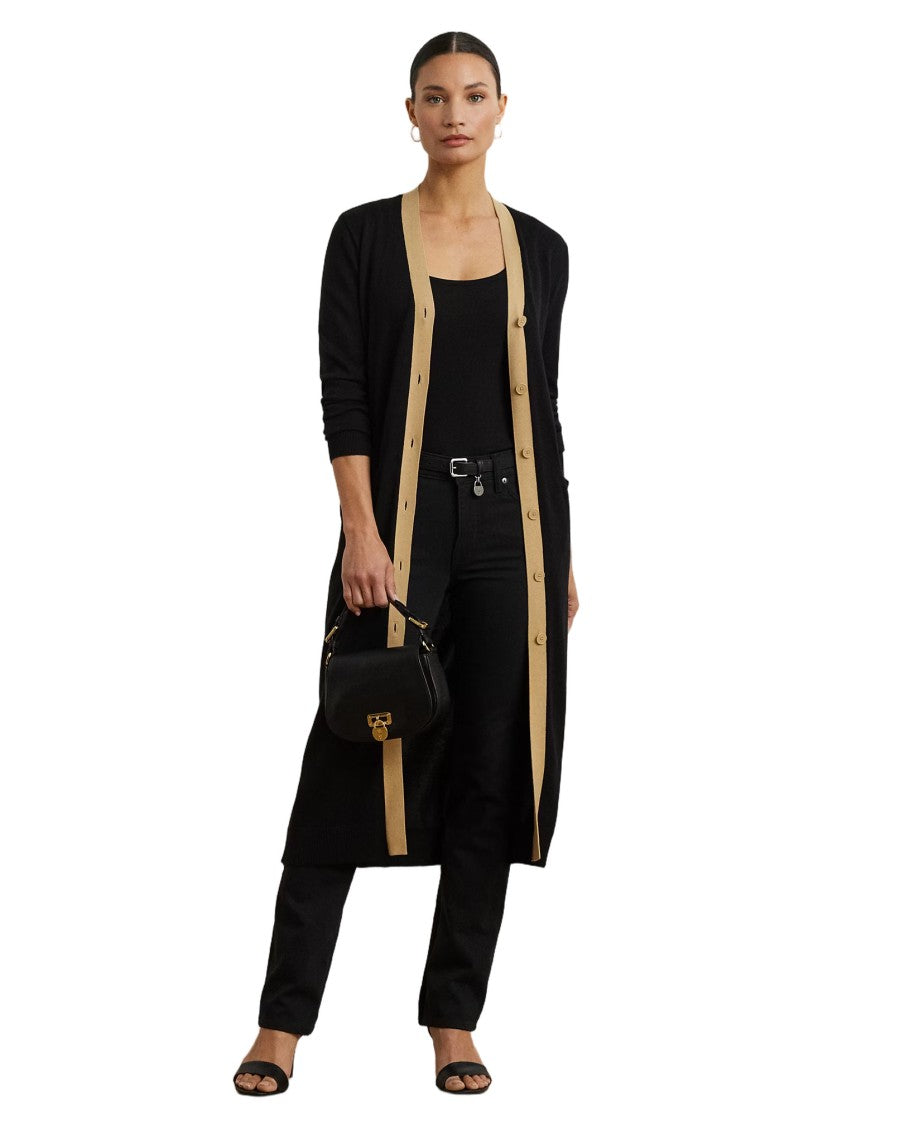 Lauren Ralph Lauren Long Sleeve Cardigan With Birch Tan Trim