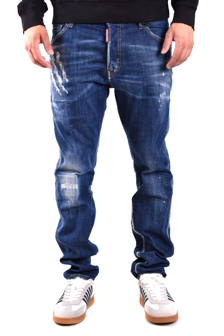 Dsquared2 Blue Cotton Paint-Splatter Distressed Jeans