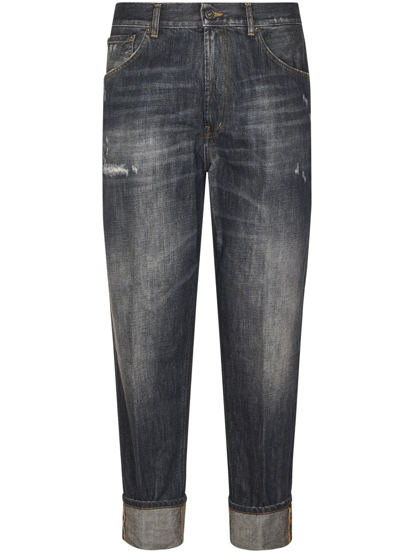 Dondup Relaxed Fit Distressed Denim Trousers With Rolled Cuffs
