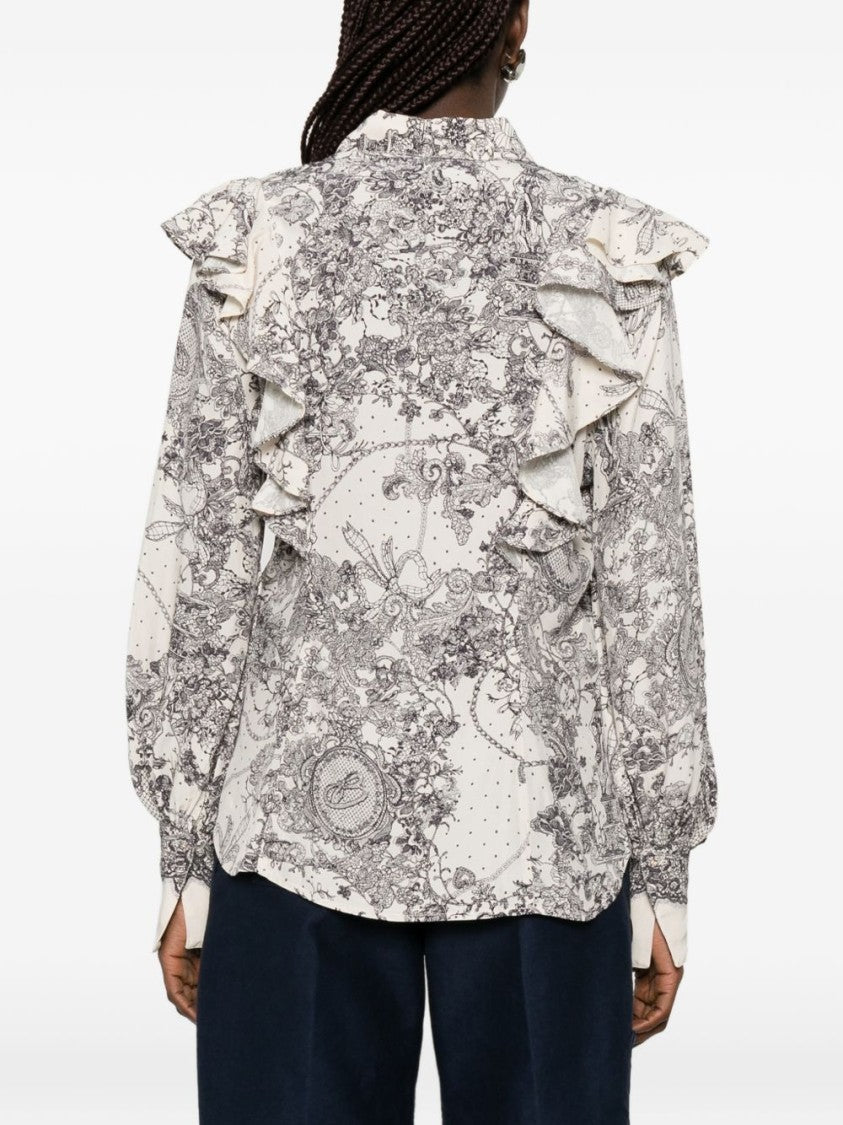 Blugirl Intricate Lace Print Blouse With Ruffled Accents