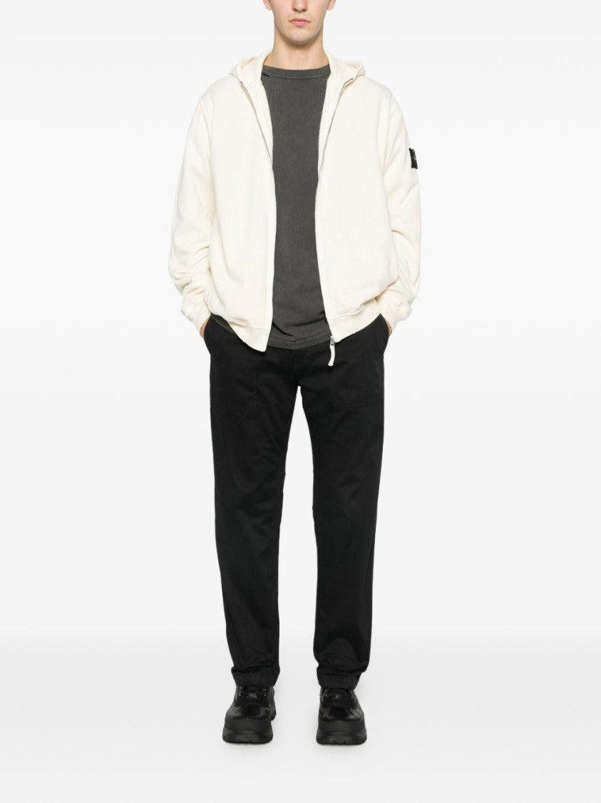 Stone Island Ivory Cotton Hooded Sweatshirt With Distinctive Compass Patch