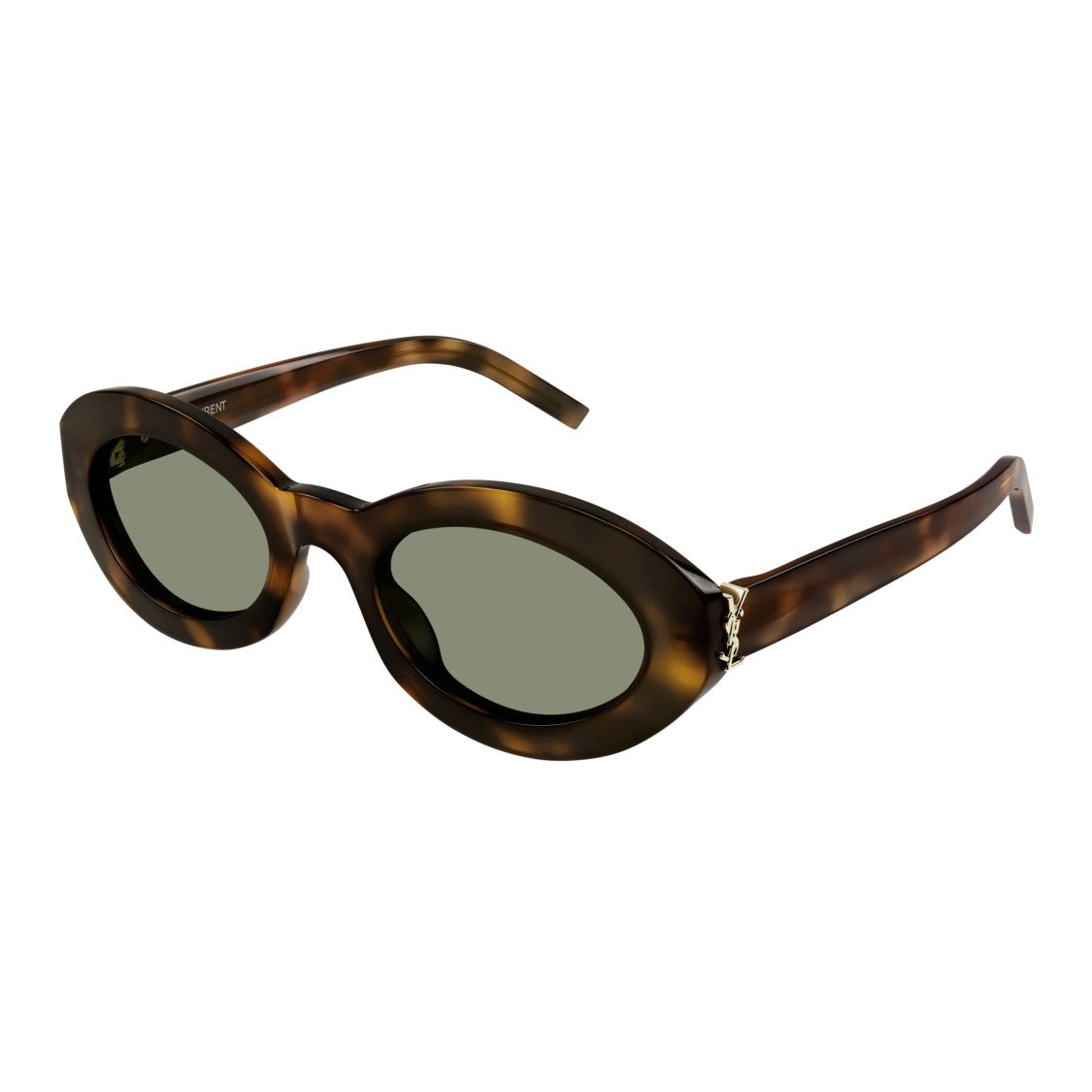 Saint Laurent Oval Tortoiseshell Sunglasses With Muted Green Lenses