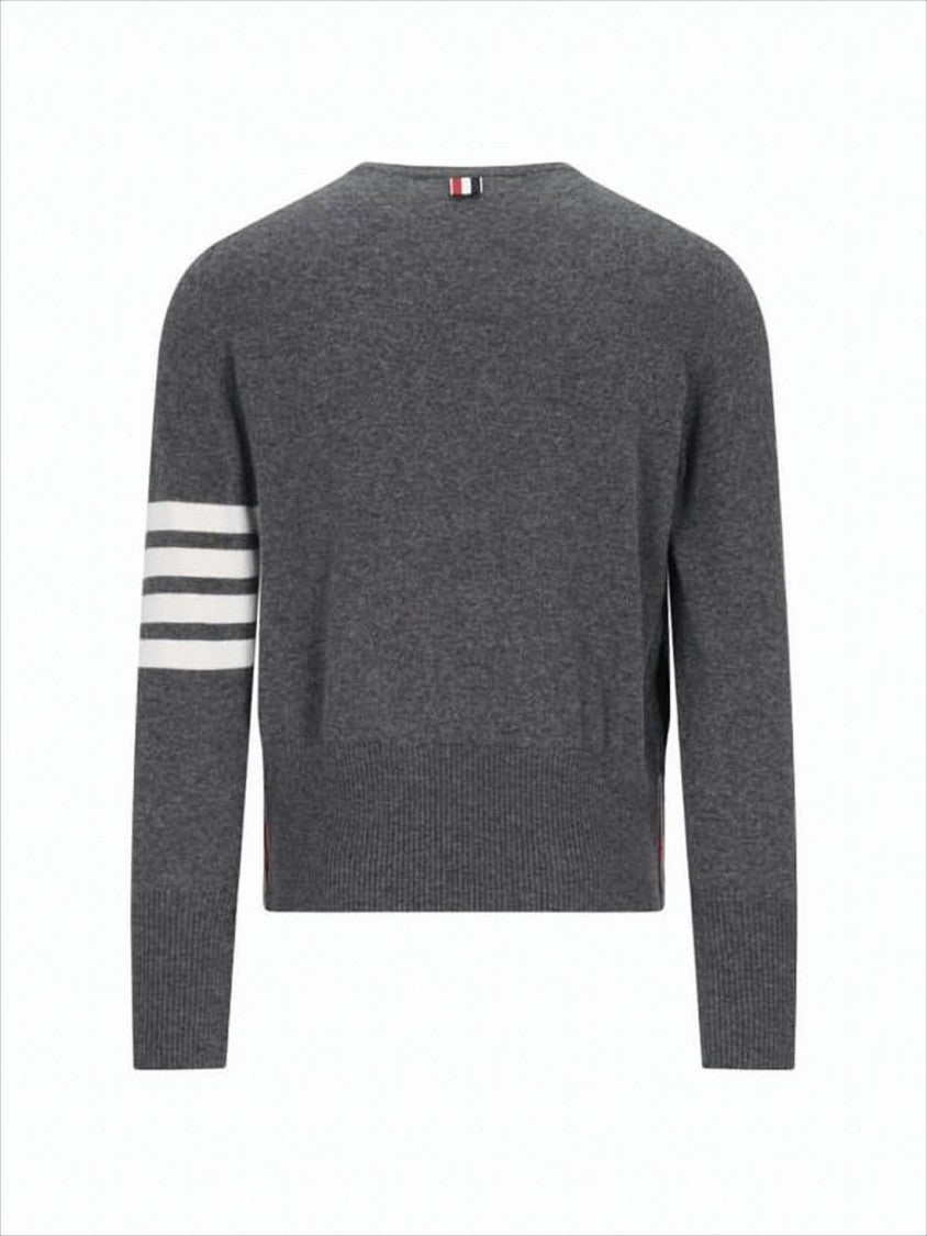 Thom Browne Crew Neck Cashmere Sweater With Contrasting Stripes And Side Buttons