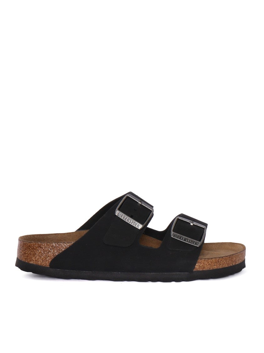Birkenstock Black Arizona Nubuck Leather Slide Sandal