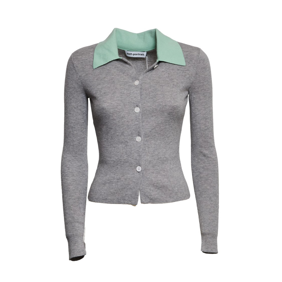 Self-Portrait Fitted Grey Merino Wool Cardigan