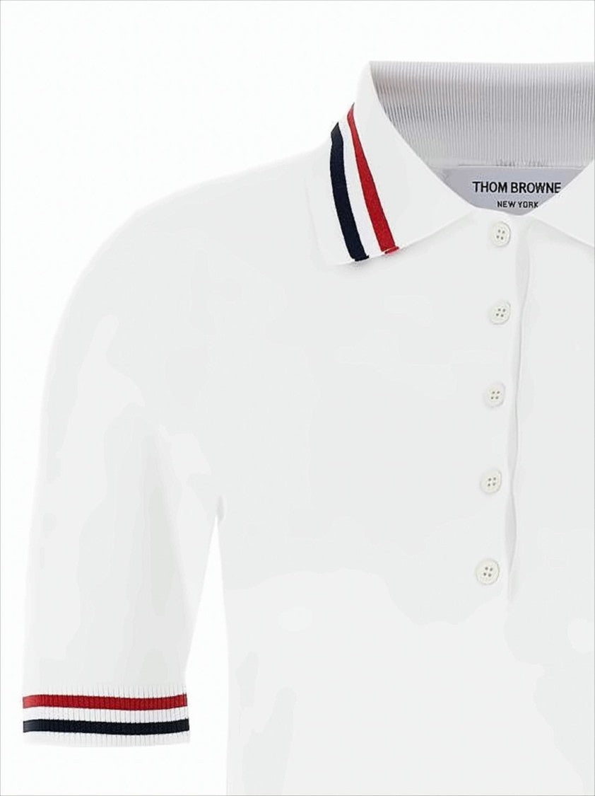 Thom Browne Short-Sleeved Polo Shirt With Button Placket And Striped Accents