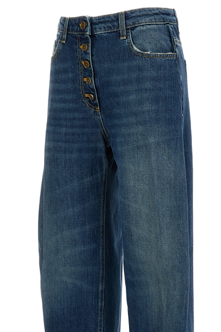 Elisabetta Franchi Blue Distressed Barrel Leg Denim Jeans