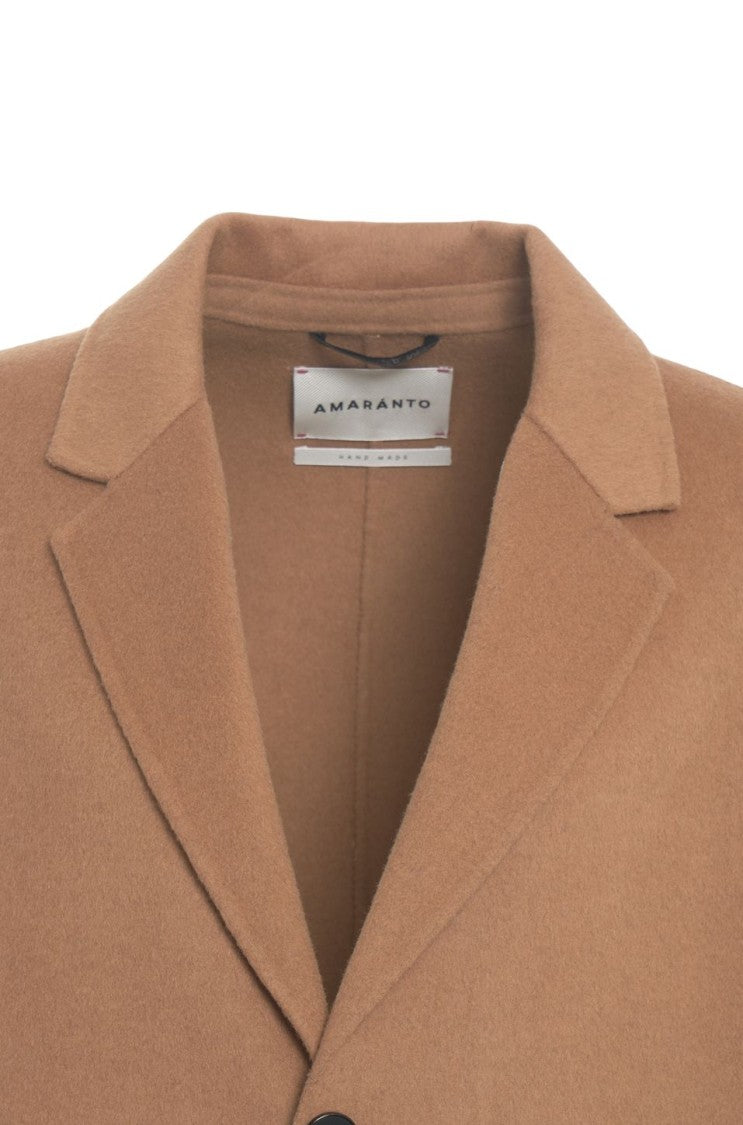 Amaranto Mid-Length Cashmere-Lambswool Blend Coat With Notch Collar